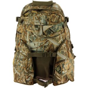 Golan 40L Rucksack in Reed Camo shown from the front on a white background.