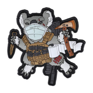 Halfbreed Blades C-19 Drop Bear Morale Patch depicting a covid aware koala in a tactical mid air jump.