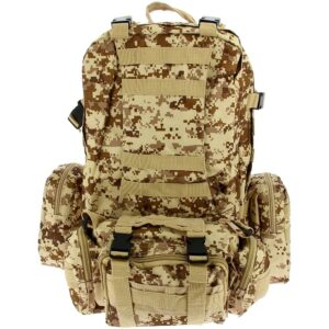 Golan 50L 72 Hour Pack in desert camo on a white background.