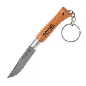 Opinel No. 4 Keyring Knife (Inox) with key attachment shown open on a white background.
