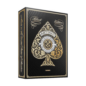 Artisan Playing Cards (Black) shown on a white background. Close up front view with the ace of spades present on the box.