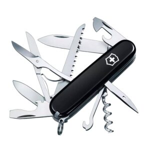 Victorinox Huntsman - Black. An incredible multitool shown on white background with all tools open.
