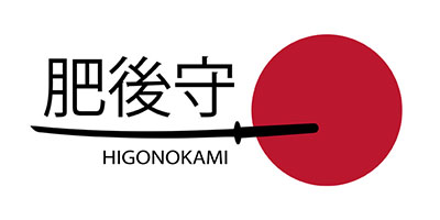 Higonokami logo comprised of a sword, the Japanese words for 'higonokami' and a red circle representing a Japanese sun. 