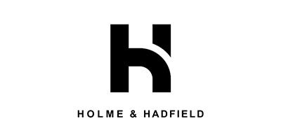 Holme & Hadfield logo. A clever logo comprised of the letter h mixed with the capital H. 