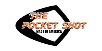 The Pocket Shot logo with is a clever representation of a slingshot in action. 