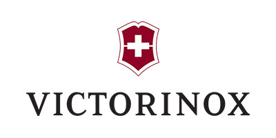 Victorinox Swiss Army Knives Logo on White with red + shield graphic.