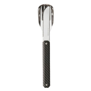 Akinod Magnetic Cutlery Set - Carbon shown from the front with all items magnetically connected together on a white background.